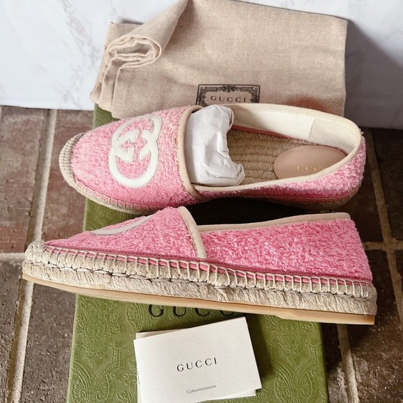Gucci GG Logo Monogram Interlocking G Terry Espadrille Flat Pink Womens EU 36 - Picture 2 of 10